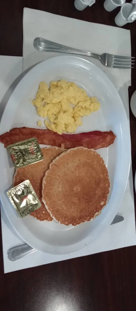 Pancake Breakfast with Bacon and Eggs